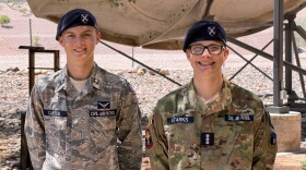 Civil Air Patrol cadets Mason Carter and Michael Starks outside of KJZZ