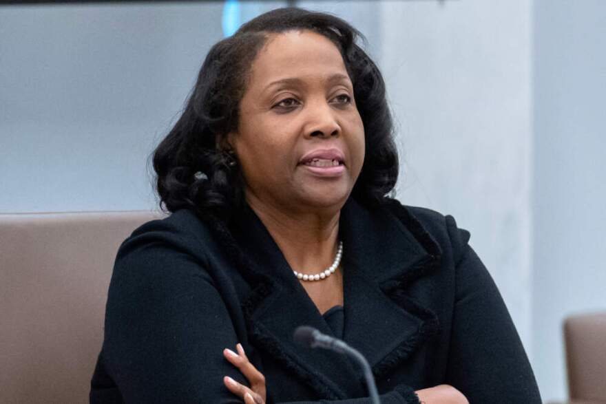 Federal Reserve Board of Governors member Lisa Cook listens during an open meeting of the Board of Governors at the Federal Reserve, June 25, 2025, in Washington. (Mark Schiefelbein/AP)