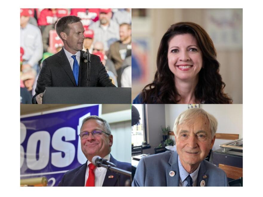 (Clockwise from top left) Republican Rodney Davis, Democrat Betsy Dirksen-Londrigan, Republican Mike Bost and Democrat Raymond Lenzi. Davis and Londrigan are the candidates in Illinois 13th district while Bost and Lenzi are the candidates in the 12th.