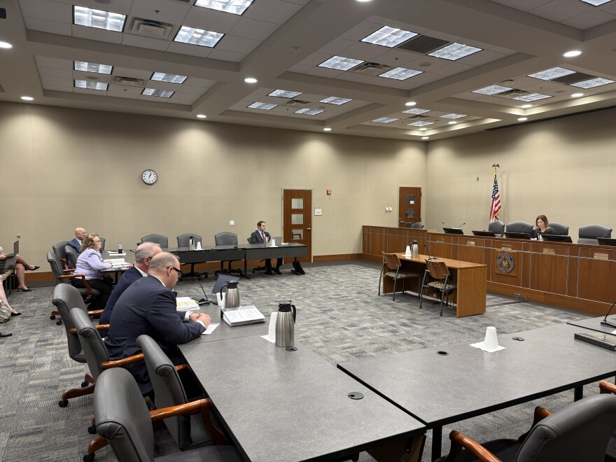 Attorneys representing Meta, Entergy Louisiana and intervenors argue before administrative law judge Judge Melanie Verzwyvelt in the Galvez Building in downtown Baton Rouge, Louisiana on Wednesday, July 29, 2026.
