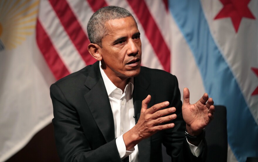 Former President Barack Obama hosts a conversation on civic engagement and community organizing on Monday at the University of Chicago.