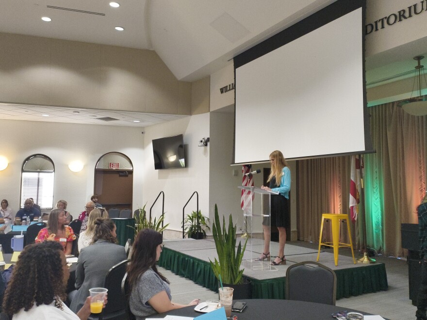 Taylor Neighbors, the CEO of Suncoast Partnership to End Homelessness, spoke to representatives from organizations across Manatee and Sarasota counties that work to combat homelessness on Wednesday, Aug. 19.