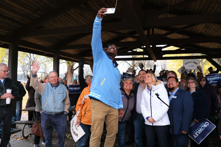 Wisconsin Democratic Gubernatorial Candidate David Crowley and other democrats on the ballot make a stop at Hodag Park in Rhinelander on Tuesday, October 27, 2026 to encourage people to get out and vote.