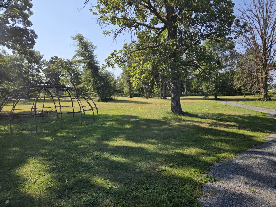 A hoop house under construction on the Endazhi-Nitaawiging grounds on Aug. 25, 2026.