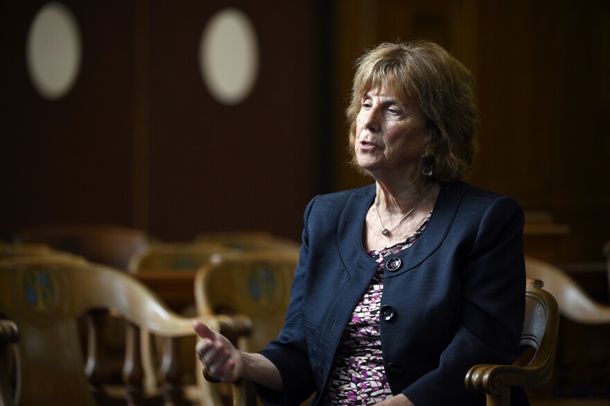 Lawyer for the Sheff Plaintiffs, Martha Stone, is interviewed in the Connecticut Supreme Court, August 2021.