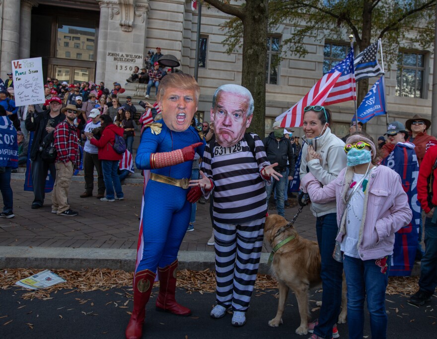 Thousands of supporters of President Donald Trump gather at Freedom Plaza.