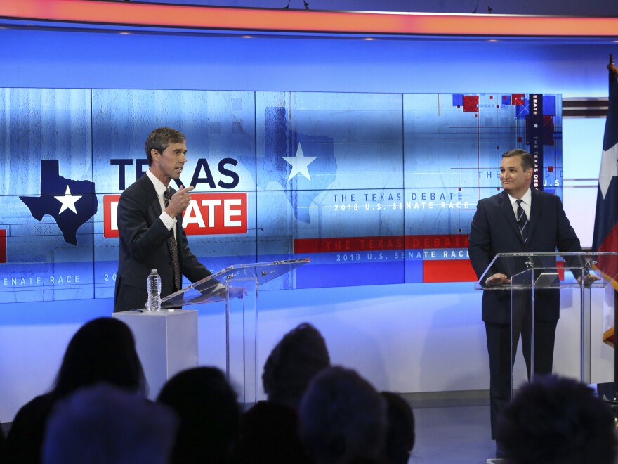 O'Rourke and Cruz debate in San Antonio on Tuesday. O'Rourke responded to attacks from Cruz in kind, embracing negative campaigning in the final weeks of the campaign.