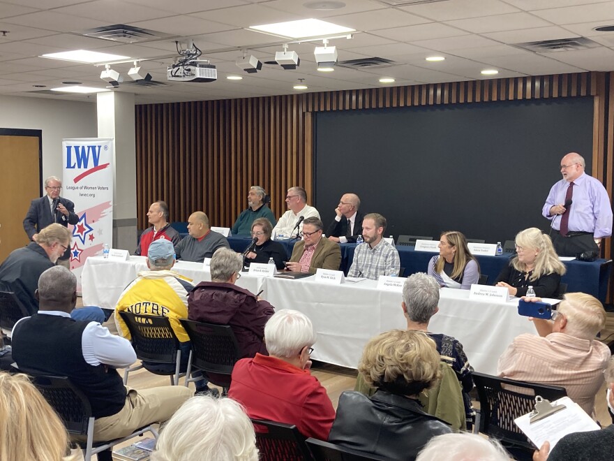 Nine of the ten candidates for Goshen School Board participated in the Oct. 20 forum, which was hosted by the League of Women Voters of Elkhart County.