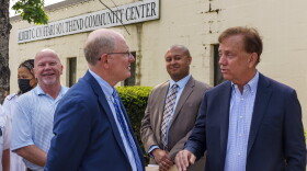 Senate Republican leader Kevin Kelly (left) and Governor Ned Lamont.