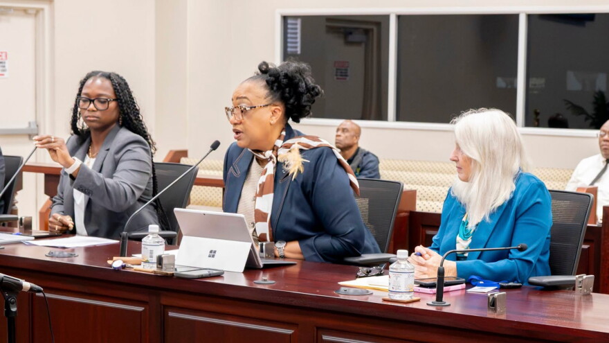 Pictured: Department of Health Chief Legal Counsel Mackiesh Taylor-Jones, left, Territorial Hospital System CEO Darlene Baptiste, center, and hospital legal counsel Julie Beberman testify before the Senate Committee on Health, Hospitals and Human Services during Tuesday’s hearing on proposed reforms to the Virgin Islands’ medical malpractice process.