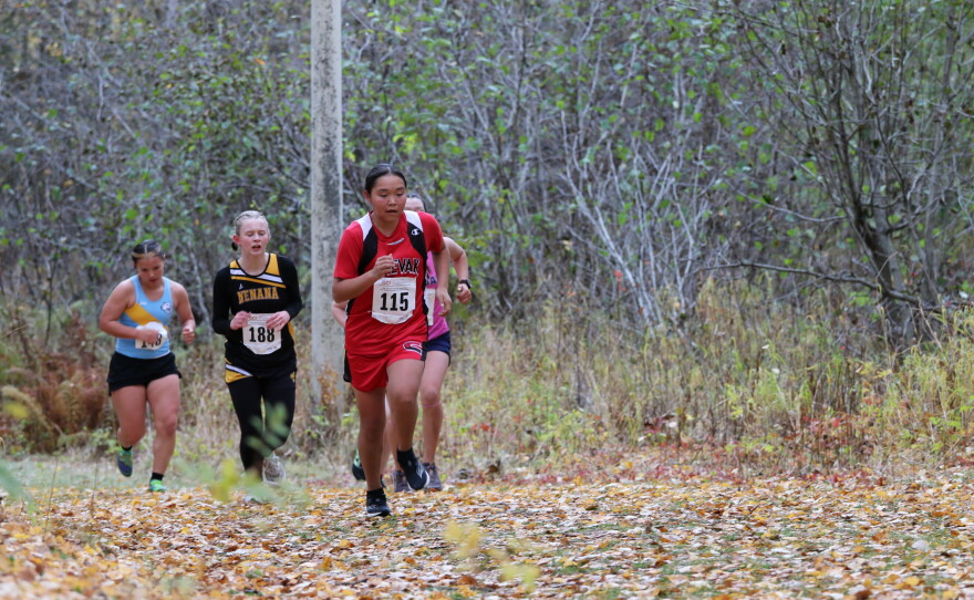 Runners compete at the ASAA cross-country running state championships in Anchorage on Oct. 3, 2026.
