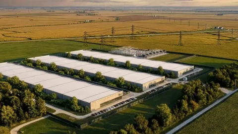 A schematic drawing shows how a Hut 8 data center site near Latham in rural Logan County might look. The project, still seeking approval, has faced public pushback.