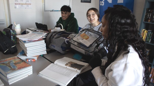 Students in Ms. Pereira's Dual Credit English class discuss "The Crucible" by Arthur Miller on Monday, December 15, 2025.