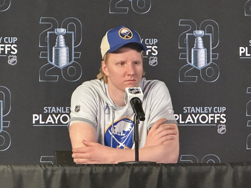Rasmus Dahlin meets the media as the Sabres prepare for their playoff series with Montreal.