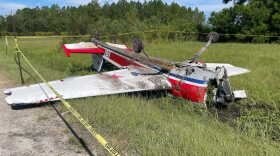 Authorities in Alachua County were on the scene of a small plane crash Thursday morning. Witnesses and authorities said the small, single-engine plane with only the pilot aboard crashed and flipped in a flooded ditch of a farm northeast of Gainesville Regional Airport. (Troy Myers/WUFT News)