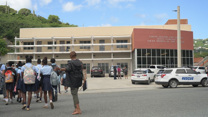 Pictured: CAHS students are escorted to the Omar Brown Sr. Fire Station following a bomb threat as police investigates the second such incident in days.