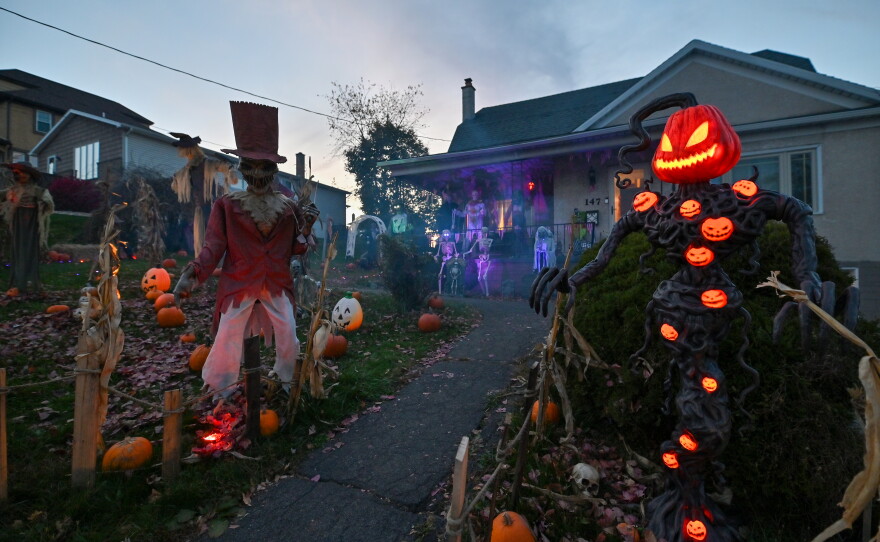 Fog adds to the spookiness in the yard.