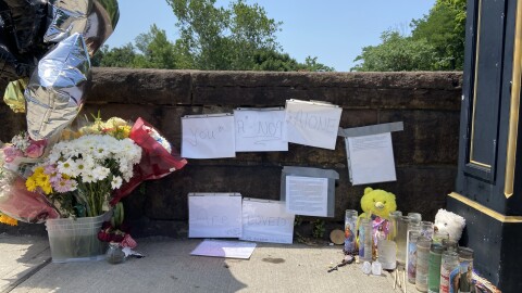 A memorial for Oscar Granados Colindres at the Wappingers Falls Creek Bridge where Colindres was shot by police.