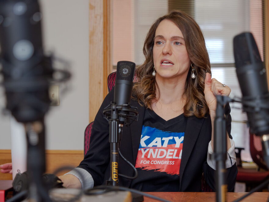 Katy Tyndell appears for a March 13, 2026, podcast recording at the Kansas Reflector newsroom in Topeka.
