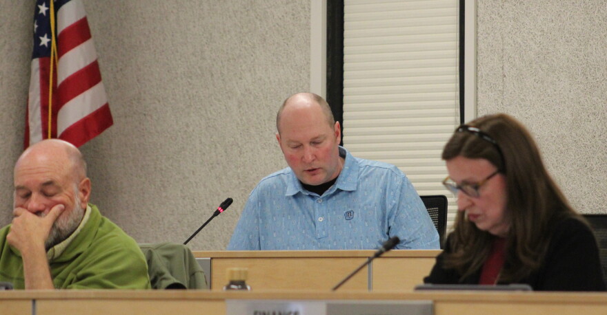 Kenai Peninsula Borough Assembly President Ryan Tunseth presides over a meeting on Tuesday, May 5, 2026 in Soldotna, Alaska.
