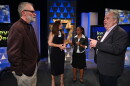 Panelists from the October episode of Keystone Edition: Battleground Pennsylvania: Midterm Election 2026 mingle after the show's taping. From left, WVIA's Borys Krawczeniuk, Britt Crampsie, WVIA's Lydia McFarlane and Chris Nicholas.