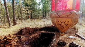 A green burial at White Eagle Memorial Cemetery near Goldendale, Washington. Stratman family members dug this grave and conducted their own ceremony.