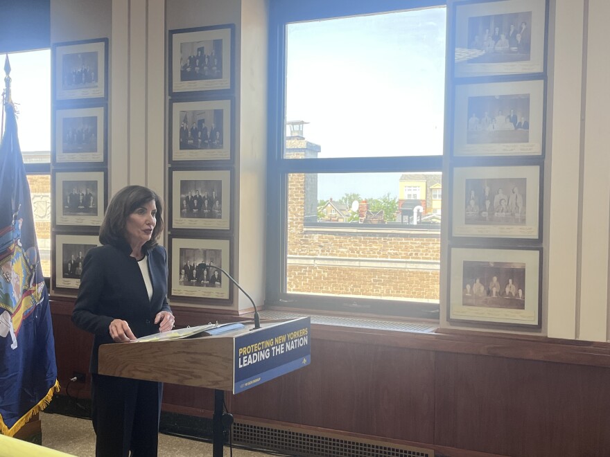 Governor Hochul at a press conference.