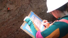 U.S. Geological Survey scientists on Friday, Sept. 6, 2024, took detailed observations of the layers within the trench they dug near the Gore Range fault. Once the trench is filled in, the scientists will have to refer to their drawings for reference.