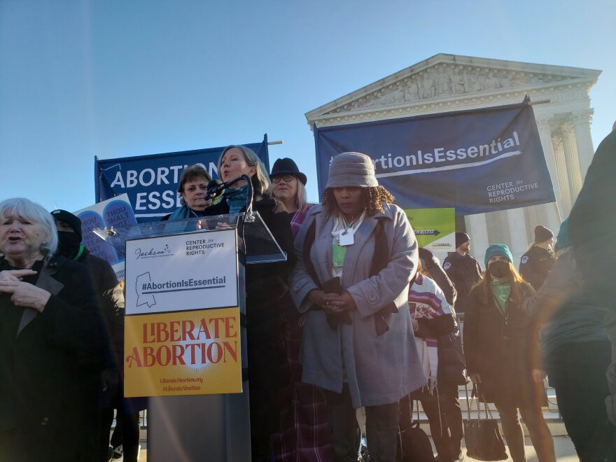 Nancy Northup stands with abortion clinic operators from Louisiana, Texas and Shannon Brewer (right) of the Jackson Women's Health Organization. Dec. 1, 2021.