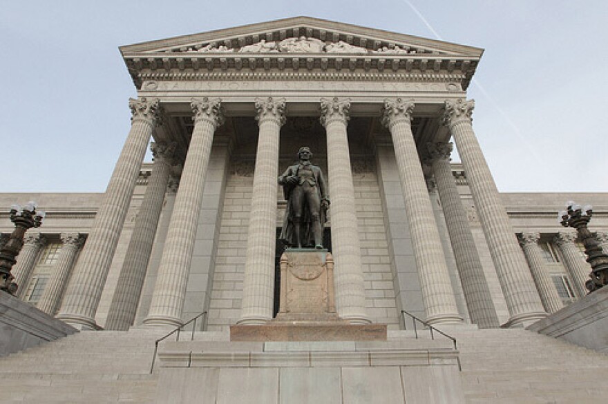 The Thomas Jefferson statue stands on the steps of the Missouri State Capitol Building in Jefferson City, Missouri on December 3, 2010.