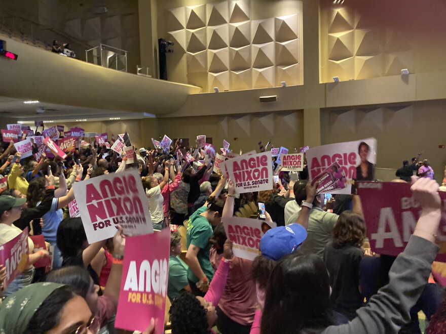 Placards in the crowd