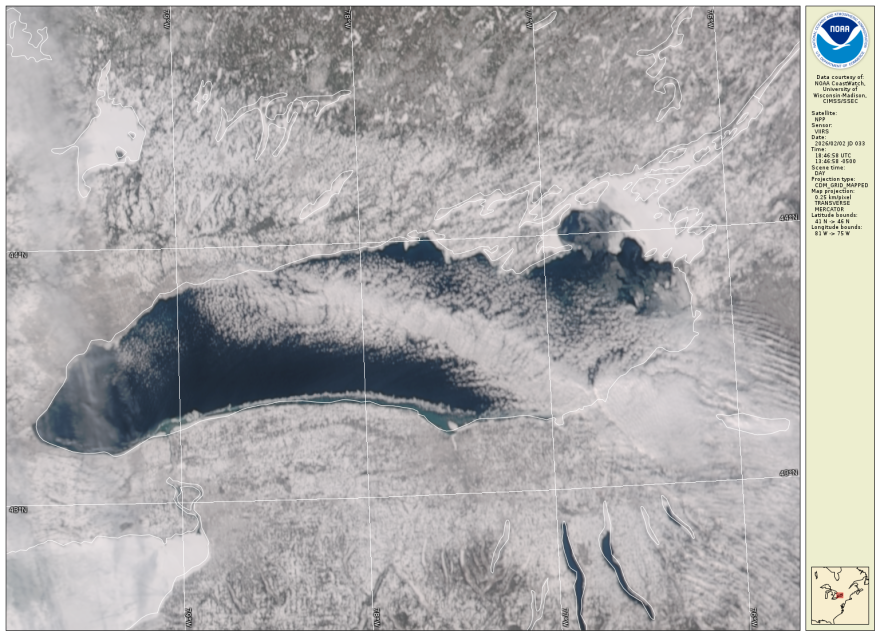 Satellite images of each of the Great Lakes.