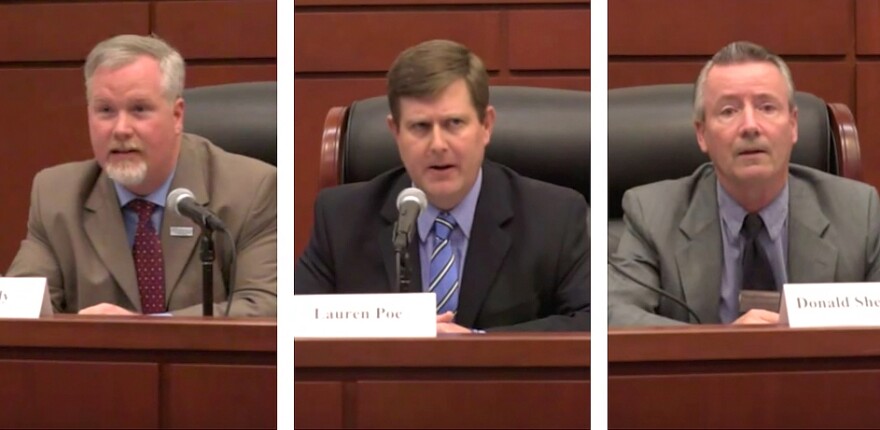 Gainesville mayoral candidates Ed Braddy, Lauren Poe and Donald Shepherd.