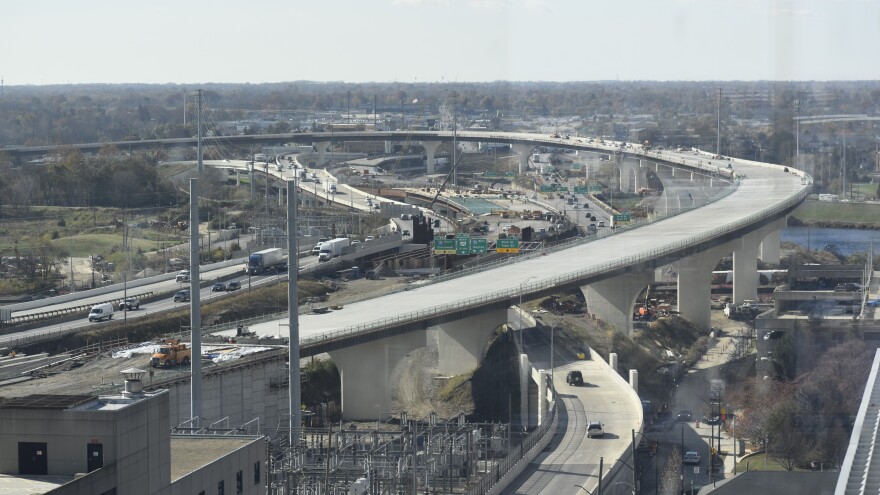 The new flyover ramp for Interstate 71 in Columbus is seen under construction on November 12, 2025. The ramp is set to open in late December.