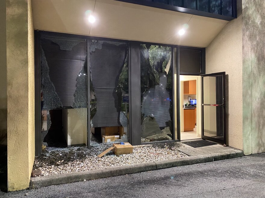 Storefront damaged during protest