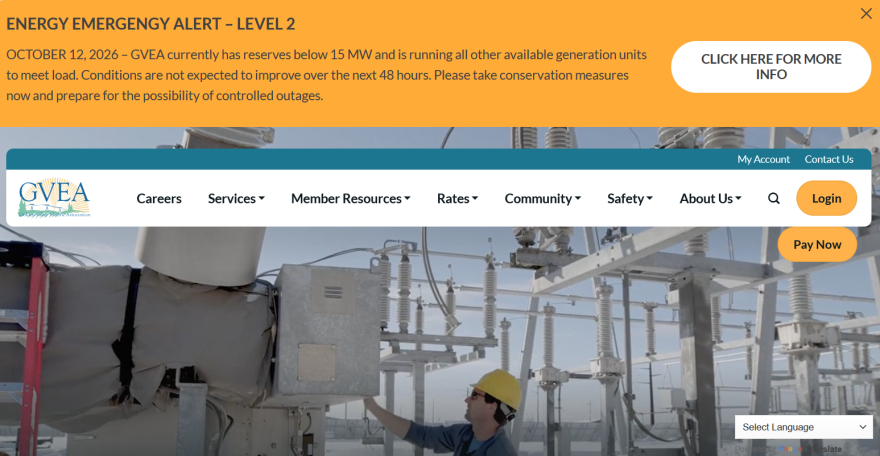 Golden Valley Electric Association declared its first energy-emergency alert Monday and posted it to the top of its homepage after GVEA officials determined members' demand for electricity was nearing the co-op's capacity to generate it.