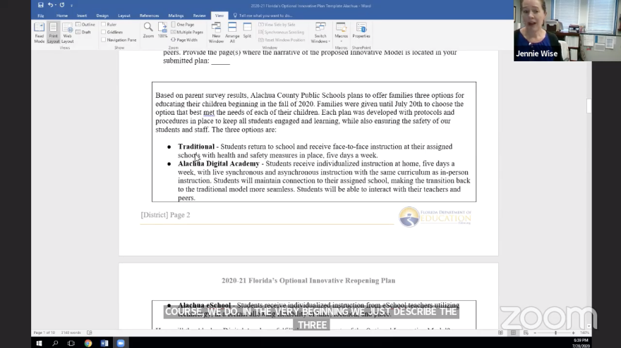 Jennifer Wise, the executive director of Alachua County’s K-12 curriculum, explained the differences among traditional, Alachua Digital Academy and Alachua eSchool classes.