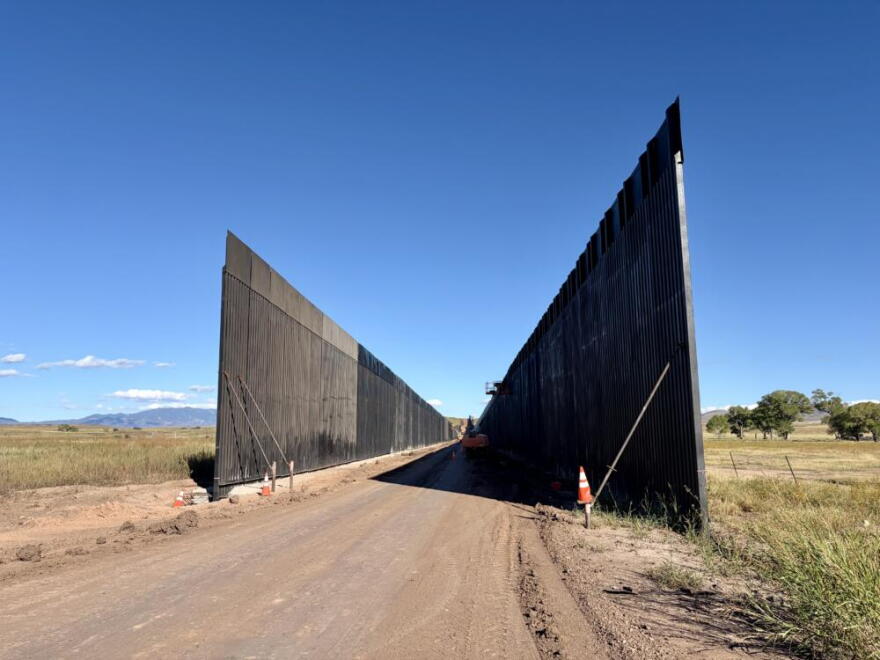 A new border wall is under construction at the San Rafael Ranch in Southern Arizona. (Peter O’Dowd/Here & Now)