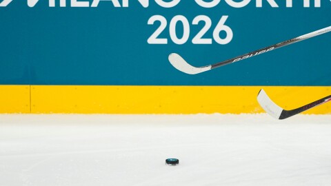 Ice hockey arena at the 2026 Winter Olympics, in Milan, Italy, Thursday, Feb. 12, 2026.
