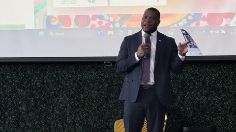 Tulsa Mayor Monroe Nichols talks functional zero homelessness during the Oklahoma homeless youth handbook launch event at Mother Road Market