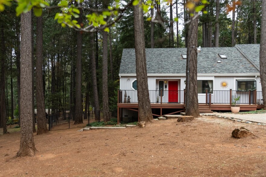 Donna Yutzy’s home in the Magalia area of Butte County on Nov. 4, 2023. State law prohibits the use of landscaping plants and any flammable materials within a five-foot radius of the house.