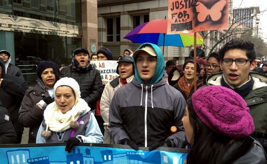Make the Road CT members march for worker and immigrant rights in Bridgeport January 14th 2017.