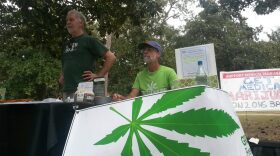 Harry Patterson (left) and Jim Funk (right) both show their support for Floridians for Freedom. Funk said that cannabis has been used as a medicine for over 3,000 years and treats over 100 different conditions and symptoms.