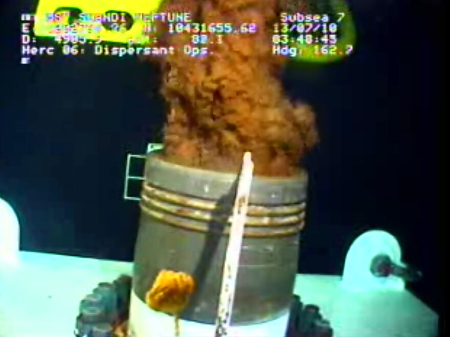 Oil emerges from the damaged wellhead Tuesday morning in the Gulf of Mexico.