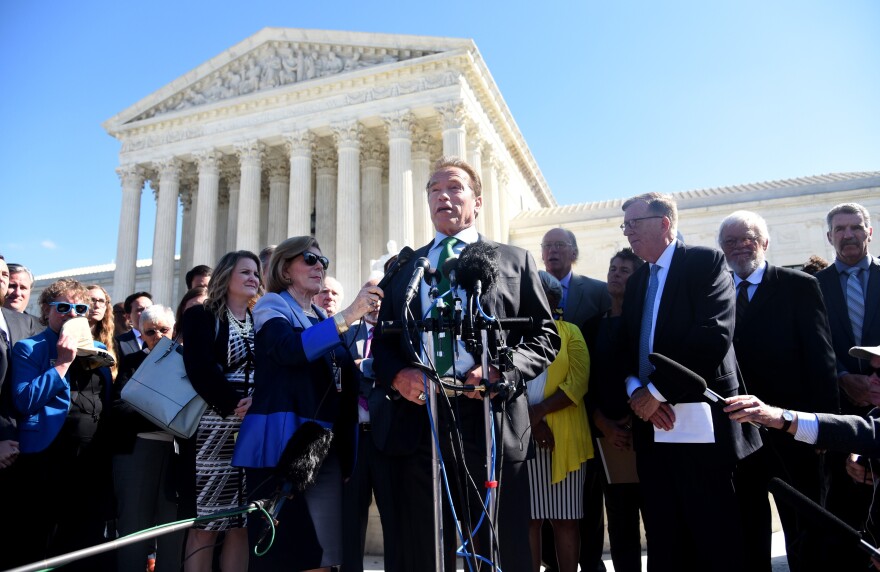 Former Gov. Arnold Schwarzenegger, R-Calif., speaks outside the Supreme Court against partisan gerrymandering.