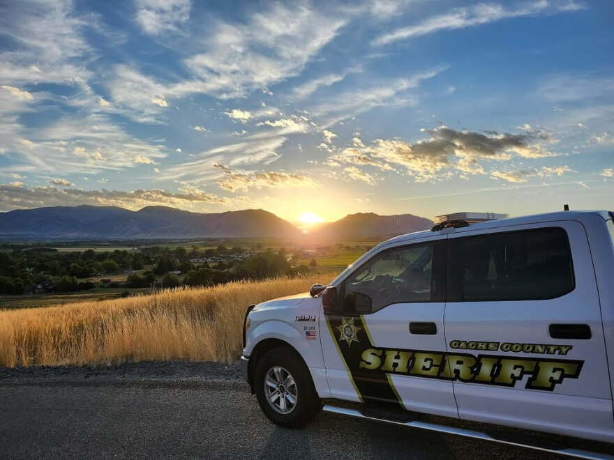 A Cache County Sheriff's vehicle overlooking Cache County. 