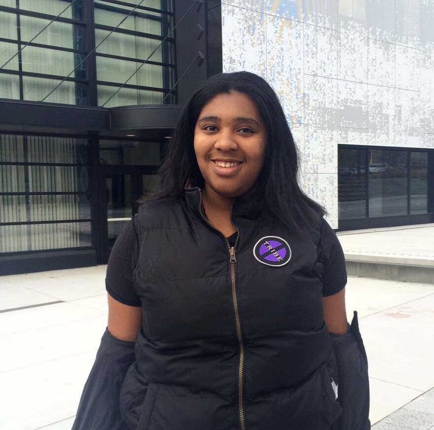 Protest organizer Alisha Sonnier at the Public Media Commons on Sunday, December 7, 2014. The group met at the commons and practiced before bringing their demonstration to the Fox.