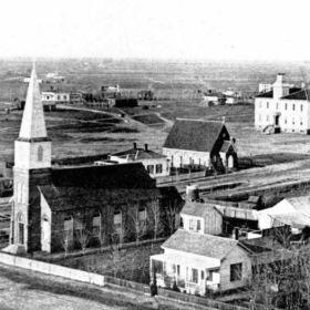 An early photo of downtown Fresno from the 1880s