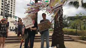 Protesters call for gun reform and anti-LGBTQ discrimination laws at the rally in front of Orlando City Hall. Photo: Danielle Prieur