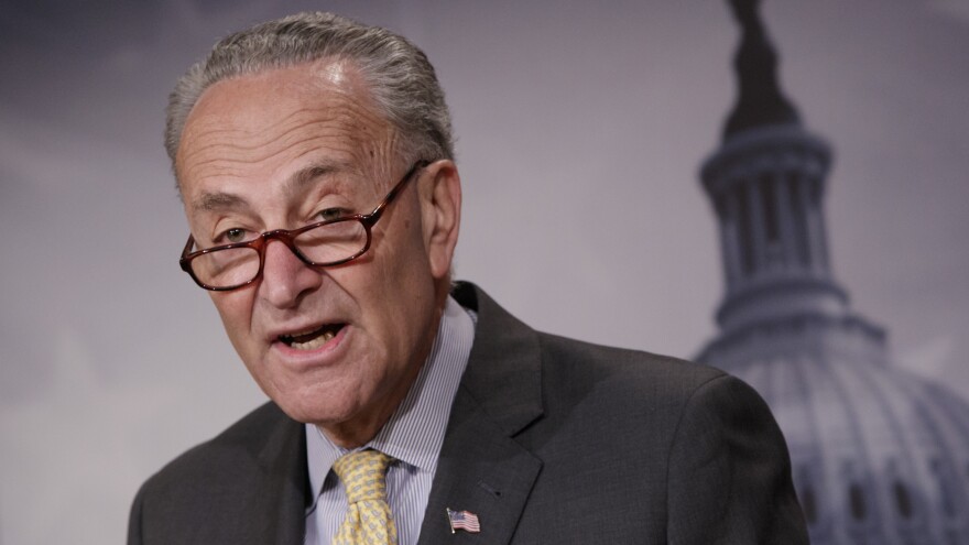Senate Minority Leader Chuck Schumer, D-N.Y., speaks to reporters Thursday about news reports of Attorney General Jeff Sessions' contact with Russia's ambassador to the U.S. during the presidential campaign.